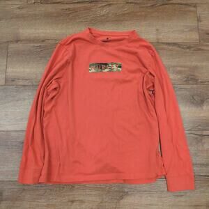 Hurley Men's Large Long Sleeve Shirt Orange Camo Spellout Skater Surf Y2K